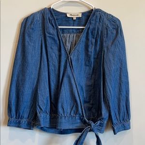 Madewell chambray front wrap top